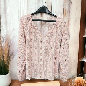 Savanna Jane Aztec Long Sleeve Multicolor Blouse Top Boho Hippie Lightweight